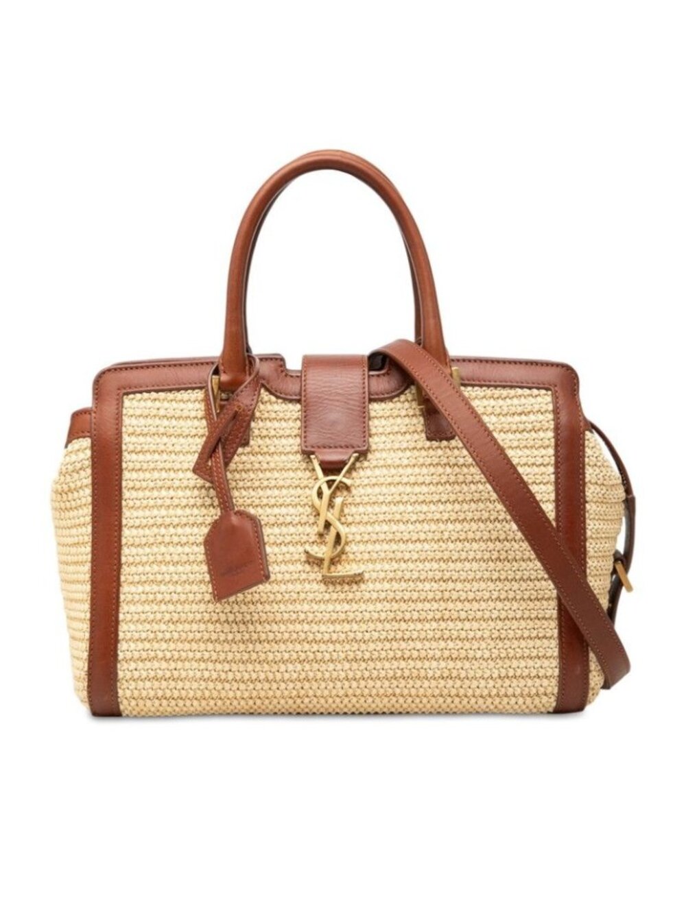 Saint Laurent Cassandra Baby Cabas YSL Logo 2-Way Shoulder Bag Beige Brown